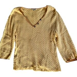 IndiGenius Sweater‎ Womens XL Textured Knit Pullover Boho Button Detail V Neck